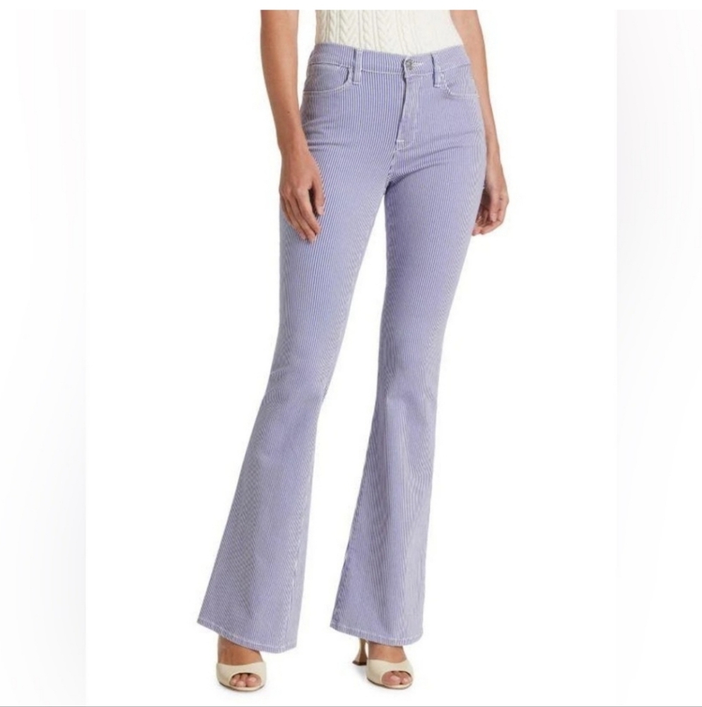 Frame Denim Blue & White Striped Le High Flare Jeans Size 30